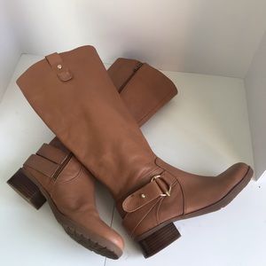 Nine West WASEE Leather Riding Boot Camel Tan